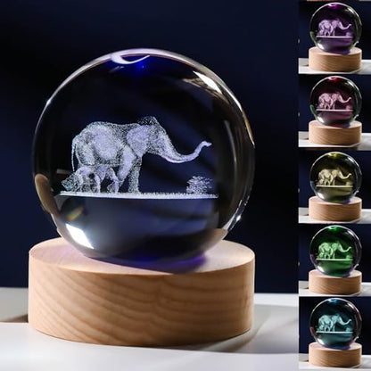 3D Elephant Gifts for Women - Crystals Ball 60mm Elephant Figurines Decor Glass Animals Figurine Keepsake Paperweight - style: Elephant