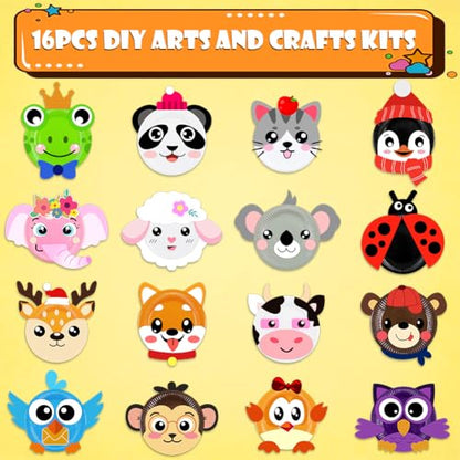16 Pack Arts and Crafts for Kids Toddler DIY Animal Paper Plate Art Gifts - style: animal