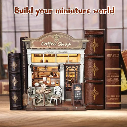 DIY Miniature House Kit, Coffee Shop Book Nook Kit, Mini Building Kit, Dollhouse Kit for Adults and Teens, 3D Wooden Puzzles with LED Light, Craft Kit for Family and Friends(Retro Coffee Shop) - style: Retro Coffee Shop