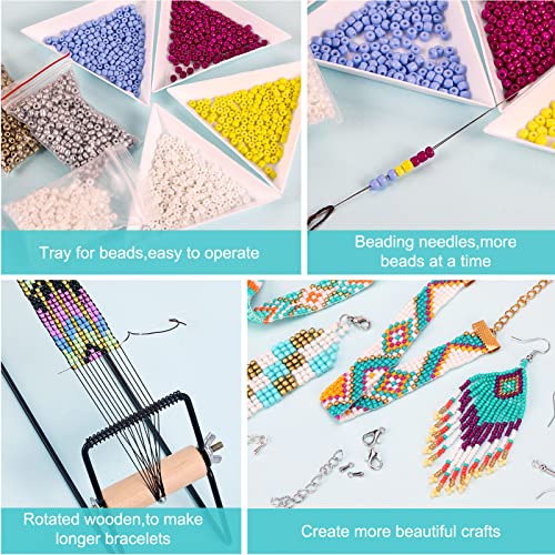 PP OPOUNT Bead Loom Kit, Beading Supplies with 9700 PCS Seed Beads, Tray, Scissors Making Accessories, Beading Loom Kits for Adults Jewelry Making Bracelets Belts - size: 9700 PCS