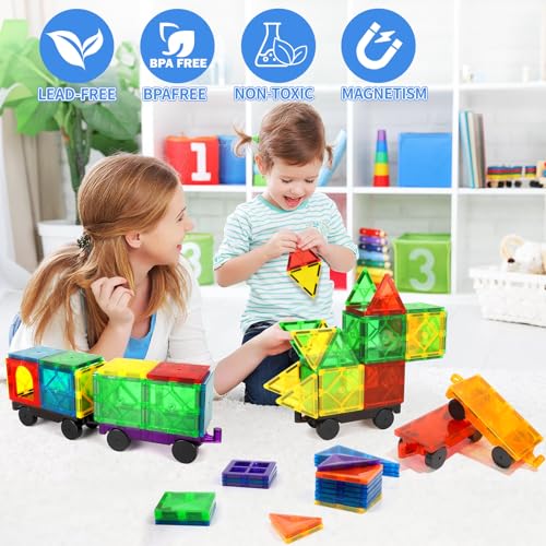 Mruikeny Magnetic Tiles Cars Construction Set - 4 PCS Magnet Cars Set - style: 4PC Cars Black Set