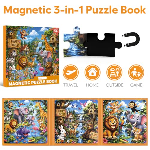 Biarek Animal Magnetic Puzzles for Kids 3-5, 3-in-1 61-Piece Travel Toy - color: Jungle Animal - 61 Pieces