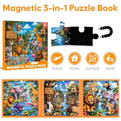 Biarek Animal Magnetic Puzzles for Kids 3-5, 3-in-1 61-Piece Travel Toy - color: Jungle Animal - 61 Pieces