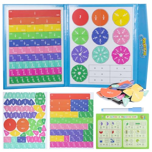 Magnetic Fraction Educational Puzzle with Fraction Tiles & Circles, Math Manipulatives Montessori Learning Toys to Help Kids Learn Fractions and Build Early Math Skills (Blue) - style: Blue
