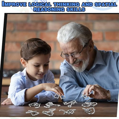 8 Pack Brain Teaser Puzzles Metal Wire Ring with Pouch, C Style - style: C Style