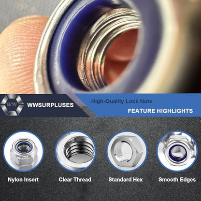 M6-1.0 Nylon Insert Lock Nuts 160 Pack, 304 Stainless Steel Hardware Nuts - size: M6-1.0 (160 Pcs)