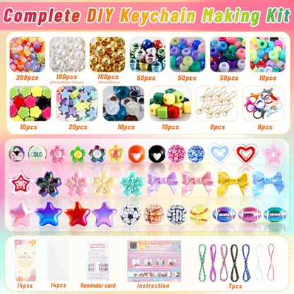 TOHONGADON 883 PCS Bead Keychain Making Kit with Video Tutorials Gift Bags - color: 883 PCS Beads