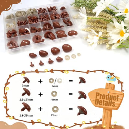 TOAOB 114pcs Brown Safety Noses for Amigurumis Plastic Animals Safety Noses - color: Brown