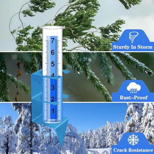 Rain Gauge Outdoor, 7" Capacity Large Rain Gauge Outdoors (Blue) - color: Blue