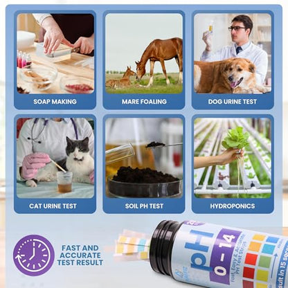 pH Test Strips 0-14 | 200 Universal Strips for Fast, Accurate pH Testing | Litmus Paper for Water, Pools, Kombucha, Food, Soap Making, Skincare, Brewing, Hydroponics, Science, Fermentation & Canning
