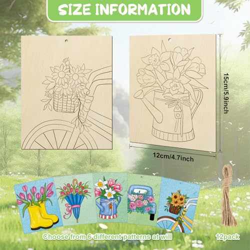 COCHIE 10 Pieces Large Spring Unfinished Wood Crafts to Paint for Adults, Bulk Predrilled Wooden Ornaments for Painting, Tulips Flowers Paintable Wood Slices Craft Supplies with Ropes - color: Spring