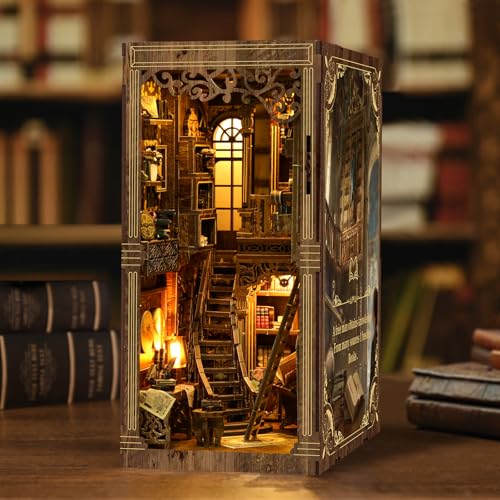 DIY Ancient Library Book Nook Kit, Wooden 3D Puzzle with LED Light, Miniature Bookshelf Model, Cultural Decor for Adults, 411 Pieces (Ancient Library) - style: Ancient Library