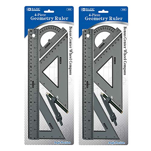 BAZIC Products 4-Piece Geometry Set with Compass, 2-Pack - size: 2-Pack
