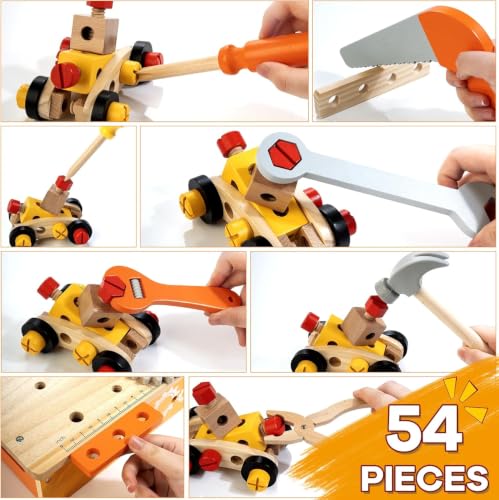 Wooden Kids Tool Bench 54 PCS Montessori STEM Tool Set for Toddlers Age 3+