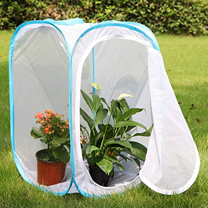 RESTCLOUD 36" Large Monarch Butterfly Habitat, Giant Collapsible Insect Mesh Cage Terrarium Pop-up 24 x 24 x 36 Inches - color: White with Blue
