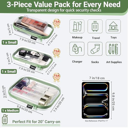 YQBRAO 3-Piece Clear Hard Shell Zipper Case Set, 1M 2S, Green - color: Green, size: MSS