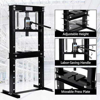 12T Steel Hydraulic Shop Press, Flat Head h-Frame Heavy Duty Press Machine