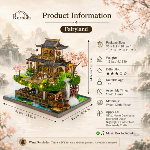 Roroom DIY Miniature House Kit, Fairyland Pavilion Dollhouse Kit - color: Upgraded Version of the Fairyland
