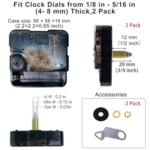 EMOON 2 Pack Non Ticking Clock Mechanism with 4 Pack Clock Hands, Clock Movement Motor Kit for Clock Repair, Replacement and Custom Clock (Total Shaft Length 3/4 in) - size: Total Shaft Length 3/4 in