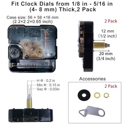 EMOON 2 Pack Non Ticking Clock Mechanism with 4 Pack Clock Hands, Clock Movement Motor Kit for Clock Repair, Replacement and Custom Clock (Total Shaft Length 3/4 in) - size: Total Shaft Length 3/4 in