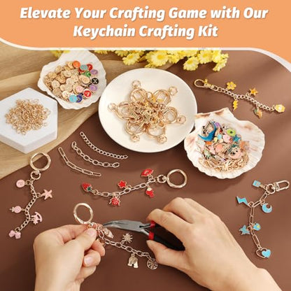 500Pcs Charms Lip Gloss Keychain Making Kit, DIY Craft Supplies with Charms, Key Chain Hooks, Jump Rings, Lobster Clasps, Chains & Tools, Jewelry Making Kit for Custom Keychains, Valentines Gifts - color: Gold-500Pcs Kit
