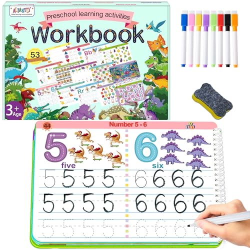 ALIANFLY Preschool Learning Activities Educational Workbook - Toddler Prek Montessori Handwriting Practice Activity Tracing Toys Busy Book for Kids, Autism Learning Materials and ABC Learning Book - color: Green - Dinosaurs