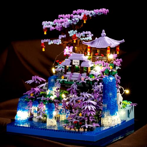 CAXIMSY Cherry Blossom Tree House Micro Building Blocks Set,Peach Blossom Pond Flowers Bricks Architecture Kit with LED Light Gifts for Adults and Kids（2500+Pieces） - style: Cherry Blossom Tree House-1