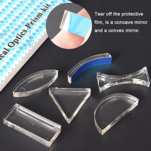 6 Pcs Acrylic Glass Light Prism Optical Lens Triangular Semicircular Rectangular Concave Convex Mirror Len Physics Demonstration Tools Equipment for Physics Teaching Lab Reflection Refraction Science