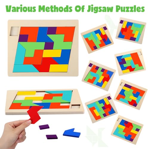 Yunsailing 3 Pack Large Wooden Blocks Puzzles Hexagon Tangram Puzzle Wooden Russian Brain Puzzles for Adult Challenge Teasers Geometric Jigsaw Logic Iq STEM Educational Gift Graduation(Classic) - style: Classic
