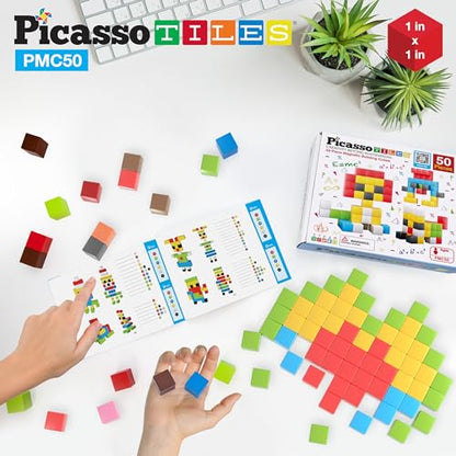 PicassoTiles Kids Pixel 1” Magnetic Puzzle Cube Mix & Match with Free Ideabook Sensory Toys STEAM Learning Building Block Magnets Construction Toy Set Stacking Magnet Creative Kit - style: 50pc