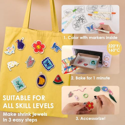 Grabie Shrink Art Craft Kit of 25+ Shapes, Markers & Charms, Retro Vibes - color: Retro Vibes - Beginner Friendly