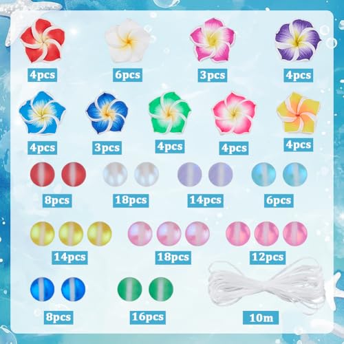 SUNNYCLUE 1 Box 150Pcs 6 Sets Flower Bracelet Making Kit Plumeria Flowers Beads with 10m Crystal String Summer Hawaii Ocean Beach Moonstone Beads for Jewelry Making Adults Supplies Adults Beginner - style: Plumeria Flower 3