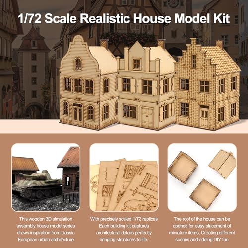 1/72 Scale European House Model Kit – Wooden 3D Puzzle for Adult Hobbyists, Paintable Architectural Display Craft. (Antique) - style: Antique