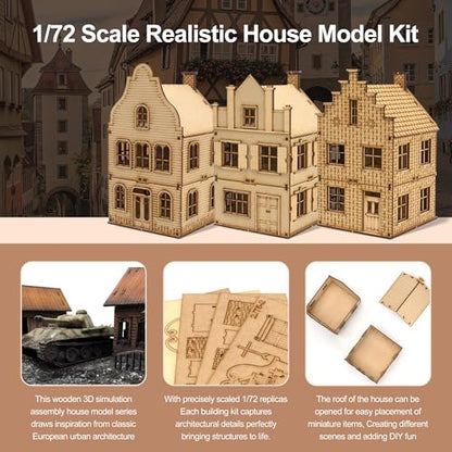 1/72 Scale European House Model Kit – Wooden 3D Puzzle for Adult Hobbyists, Paintable Architectural Display Craft. (Classic) - style: Classic