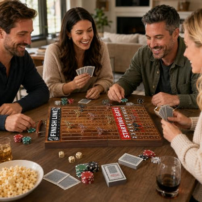 Horse Race Board Game Foldable Solid Wood Horse Racing Game - color: Large Folding Box-burnt