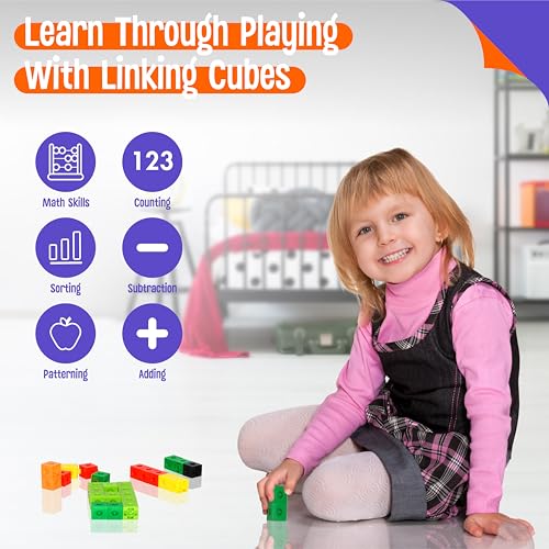 100 Math Linking Cubes, Math Cubes with 384 Reusable Stickers-Letters, Numbers, Shapes, Manipulative Geometric Connecting and Counting Blocks, Educational Toy for Kids Math Learning and Fun Activities - style: 100-Cubes+ 384 Letters Stickers