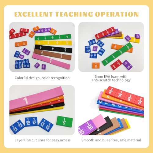 Plastic Rainbow Fraction Tiles, Rainbow Montessori Math Materials, Fraction Set for Math Classroom Fractions Manipulatives Math Manipulatives for Home School Supplies