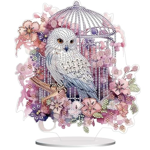 Diamond Painting Kits for Adults Beginners, 5D Full Drill Owl Crystal Art Desktop Ornament, DIY Single Sided Home Office Desk Decor, Creative Craft Gift Set with Tools - color: Owl Nest