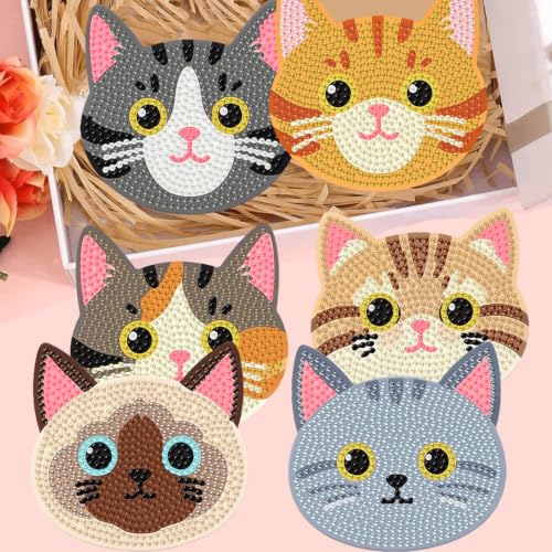 8 Pack Diamond Art Coasters Kits for Adults,Cat Diamond Painting Coasters - color: Cat Coasters-1