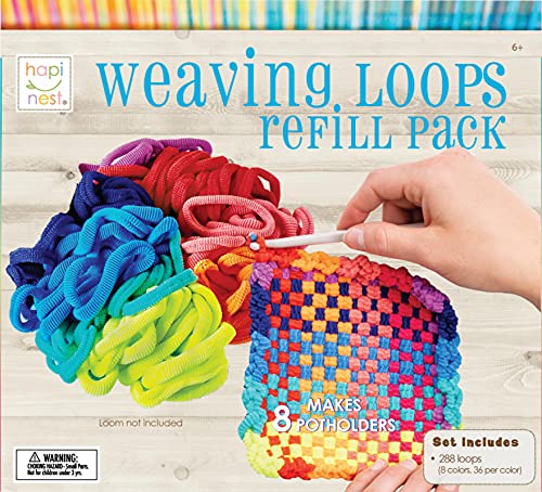 Hapinest Loom Bands Kit Potholder Weaving Loom Refill Loops, Loom Knitting Kit for Kids, Makes 8 Pot Holders 288 Loom Loops in 8 Colors, Potholder Loom Kit for Kids, Weaving Loom Kit Knitting Loom Kit