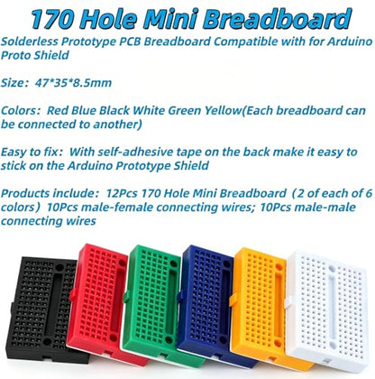 12Pcs 170 Hole Mini Breadboard Kit Compatible with Arduino