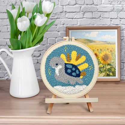 ERKOON Punch Needle Kit Adults Beginners, DIY Easy Sea Animals Embroidery Set for Starter Art Craft, Needling Punch Project with Patterns, Tools, Yarns, Hoop, Instruction (Turtle) - color: Turtle