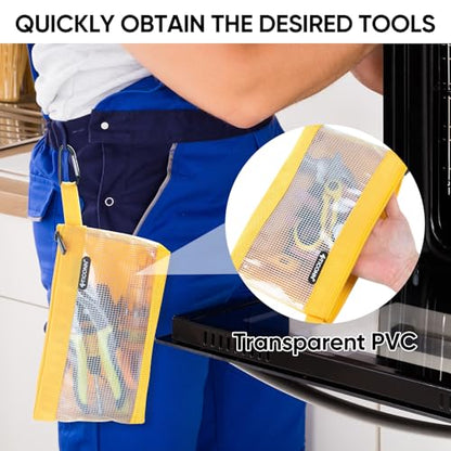 TICONN 3PK Tool Pouches with Zipper, Waterproof 1680D Oxford Small Tool Bag - size: Clear, 3 Pack Combo