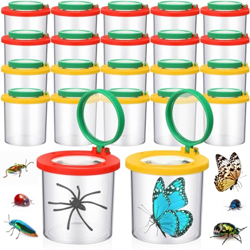 Silipull 24 Pcs Bug Jar Viewer Magnifying Insect Box Magnifier Bug Container Bulk Insect Container Cage(Yellow, Red) - color: Yellow, Red