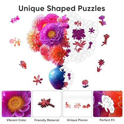 Bovearto Wooden Puzzle for Adults, Unique Flower & Leaf Shaped Pieces - color: Flower Vase, size: 200pcs