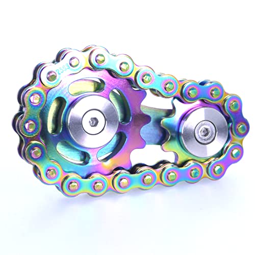 Fidget Spinner, Sprocket Linkage Bike Chain Spinner Design 2 Gears Figity Spin Finger Games, Metal Stainless Steel Durable Mechanics, Premium Figit Toy - Full Colorful - color: Full Colorful