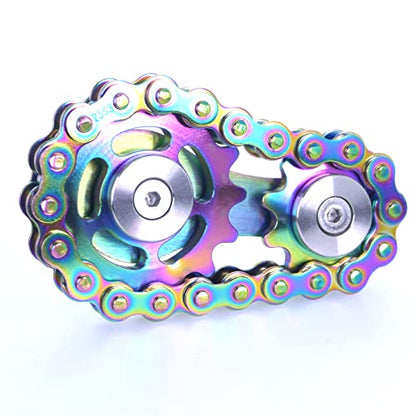 Fidget Spinner, Sprocket Linkage Bike Chain Spinner Design 2 Gears Figity Spin Finger Games, Metal Stainless Steel Durable Mechanics, Premium Figit Toy - Full Colorful - color: Full Colorful