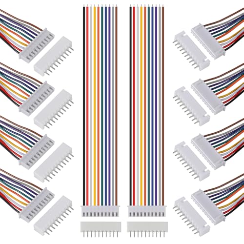 ACEIRMC 10Pairs JST-XH Connector Kit, XH 2.54mm 10 Pin Header Male and Female Connectors Plug Adapter with Flat Wire Cable 200mm 26AWG Compatible with JST XH (10P) - color: 10P