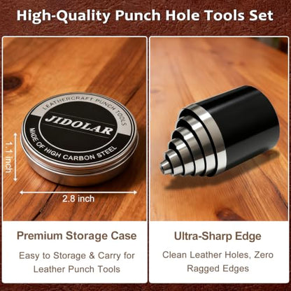 Leather Circle Cutter Tool Set, 12 Pieces Small Circle Punch Tools 2/4/6/8/10/12/14/16/18/20/22/24mm, High Carbon Steel Round Cutting Dies - Leather Hole Punch Tool Kit for DIY Leathercrafts - size: 12 Sizes