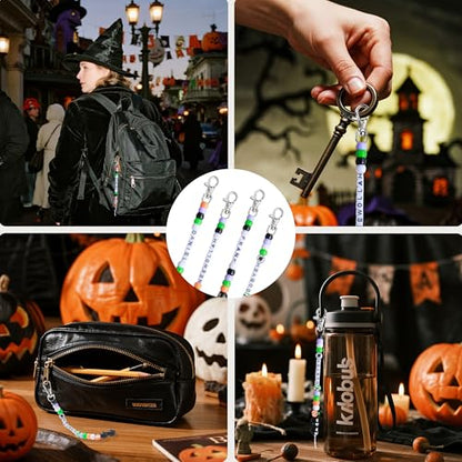 Tuhangcc 773 Pcs DIY Keychain Making Kit，Adjustable Letter Alphabet Beads Strings,Keychain Skull Head Beads,16 Charm Cards with Lobster Clasps & Strings for Halloween Party Favors - color: Halloween